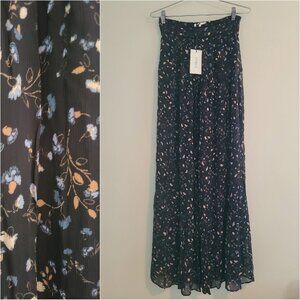 NWT ba&sh Black Floral Maxi Skirt with Blue and Tan Accents size 2